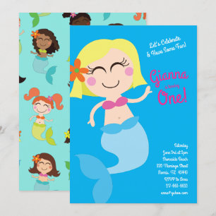 Invitation Mermaid Anniversaire de enfant Blonde