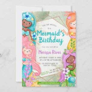 Invitation Mermaid Anniversaire thème Mignonne Caricature Mer