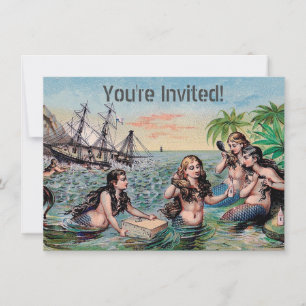 Invitation Mermaid Antique Magie Océan Nautique