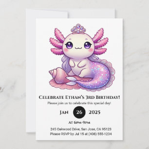 Invitation Mermaid Axolotl Princess Anniversaire