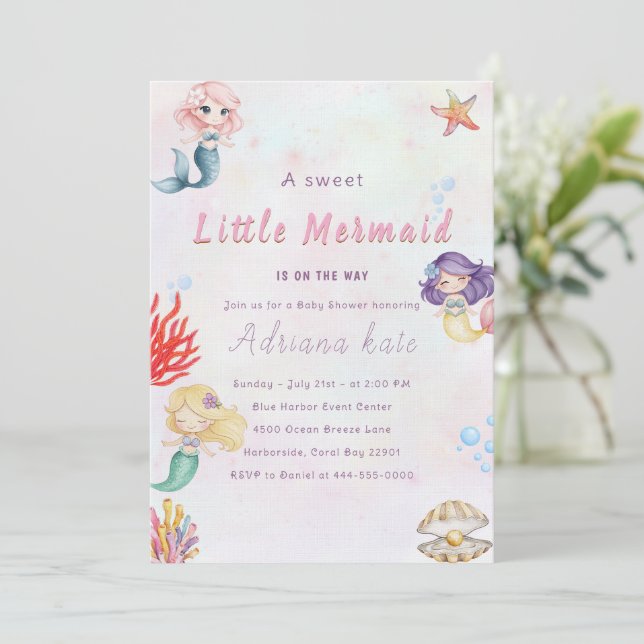 Invitation Mermaid Baby Shower Under the Sea Baby Girl Invita (Debout devant)