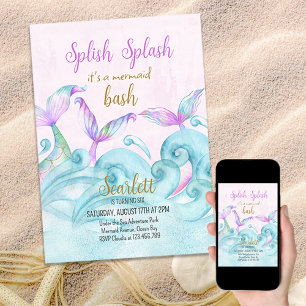 Invitation Mermaid Bash Splish Splash fête d'anniversaire