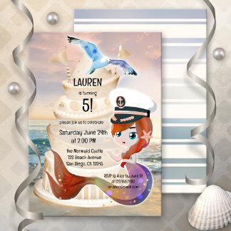 Invitation Mermaid Beach Nautique Enfant Anniversaire