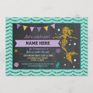 Invitation Mermaid Birthday Party Gold Parties scintillant Se