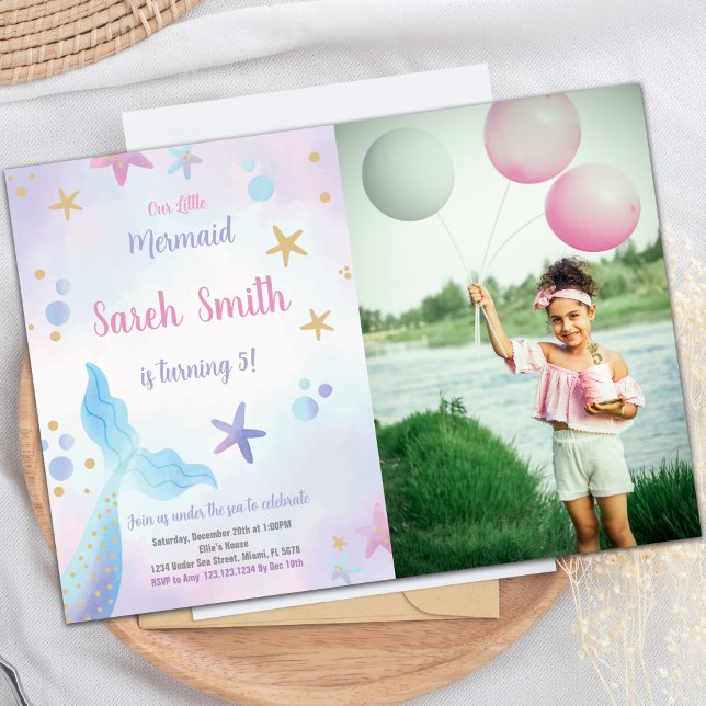 Invitation Mermaid Blue Tail sous la mer Anniversaire (Mermaid Blue tail under the sea Invitations photo)