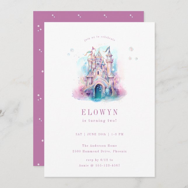 Invitation Mermaid Castle fête d'anniversaire (Devant / Derrière)