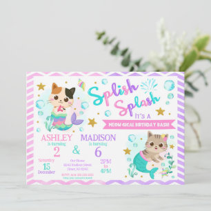 Invitation Mermaid Cat Joint Anniversaire Parc aquatique d'