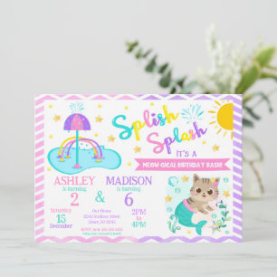 Invitation Mermaid Cat Splash Pad Joint Anniversaire Parc A
