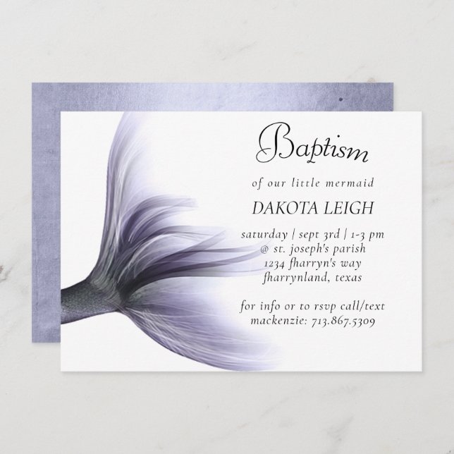 Invitation Mermaid Chic | Dusty Lavender Purple Christening (Devant / Derrière)