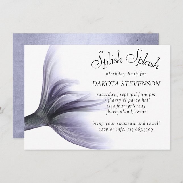 Invitation Mermaid Chic | Dusty Lavender Purple Splash (Devant / Derrière)
