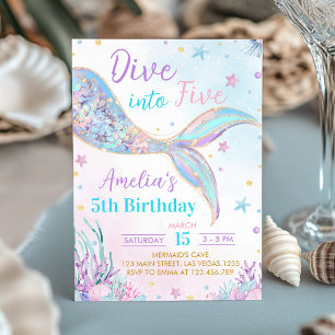Invitation Mermaid Dive in Five Girl Birthday
