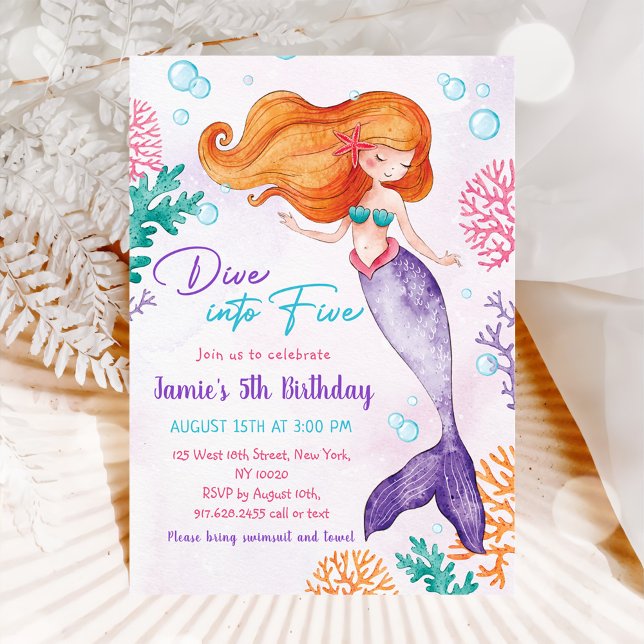 Invitation Mermaid Dive into Five 5th Birday Party (Créateur téléchargé)