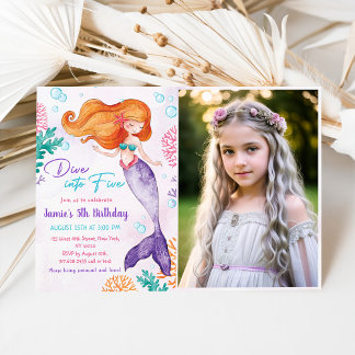 Invitation Mermaid Dive into Five 5th Birday Party Photo