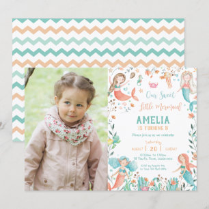 Invitation Mermaid doux et doux, anniversaire sous la mer Pho