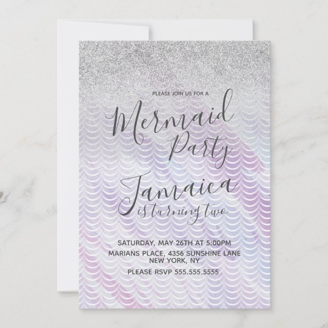 Invitation Mermaid Faux Parties scintillant échelles violet A (Devant)