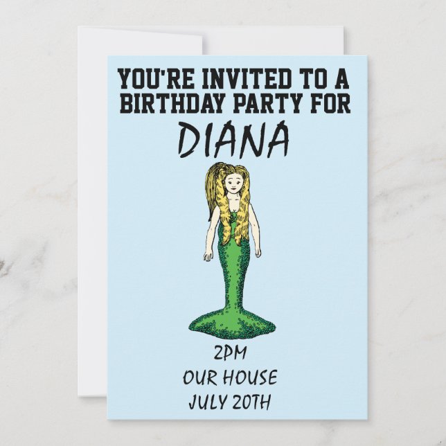 INVITATION MERMAID FILLES ENTREPRISES D'ANNIVERSAIRE (Devant)