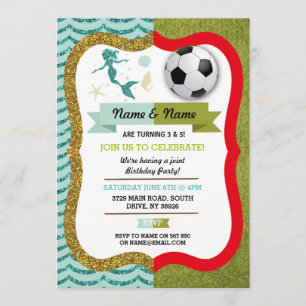 Invitation Mermaid & Football Garçon Fille Football Anniversa