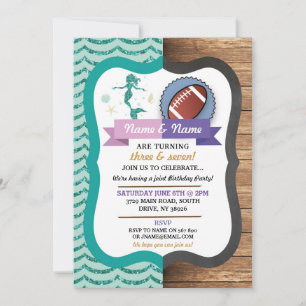 Invitation Mermaid & Football Joint Boy Girl Anniversaire Inv