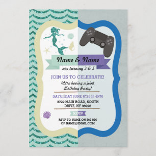 Invitation Mermaid & Gaming Joint Boy girl Birthday Invitatio