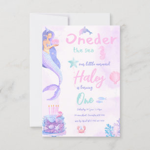 Invitation Mermaid Girly rose et pourpre 1er bébé anniversair