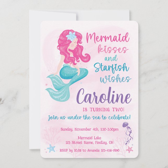 Invitation Mermaid Kisses Starfish Wings Anniversaire, N'Impo (Devant)