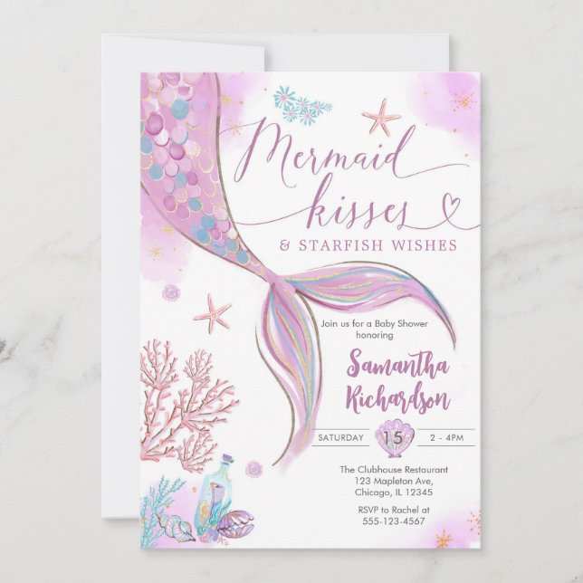 Invitation Mermaid Kisses Under the Sea Birthday (Devant)