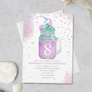 Invitation Mermaid Mason Jar Milkshake Girls Birthday Age Inv
