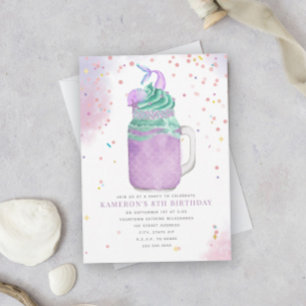 Invitation Mermaid Mason Jar Milkshake Girls Birthday Invitat