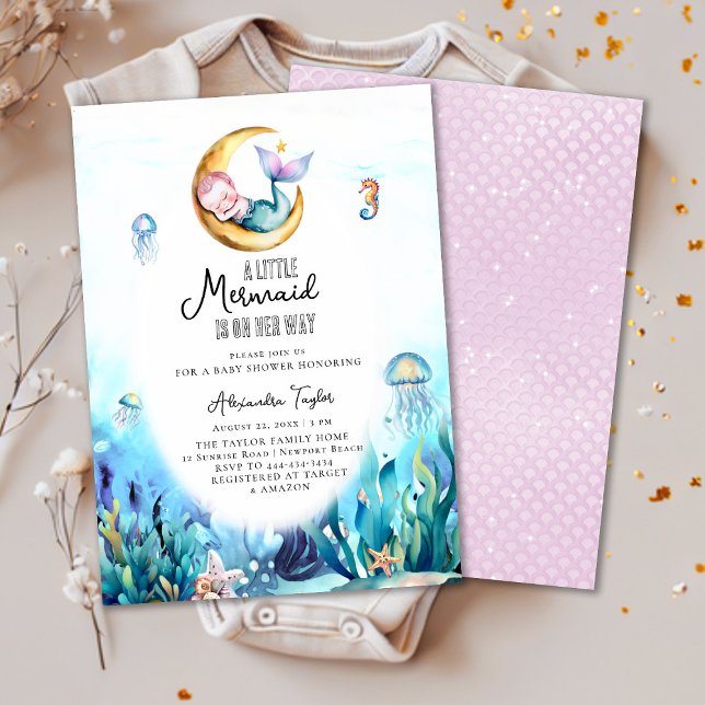 Invitation Mermaid Moon Ocean Sea Horse Girl Baby shower (Créateur téléchargé)