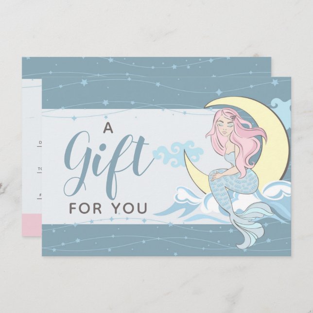 Invitation Mermaid Moon Stars Mystical Cadeau Certificat Cart (Devant / Derrière)