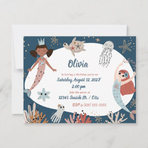 Invitation Mermaid Ocean Beach Party Octopus Birthday Kid