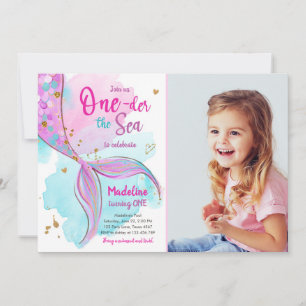 Invitation Mermaid One Sea Pool Party Fille premier anniversa