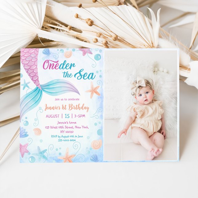Invitation Mermaid Oneder Sea 1st Birthday Party Photo (Créateur téléchargé)