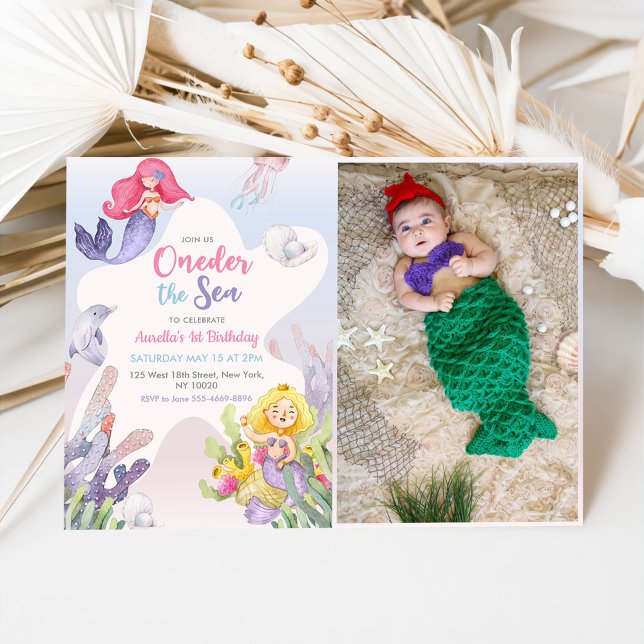 Invitation Mermaid Oneder Sea 1st Birthday Party Photo (Créateur téléchargé)