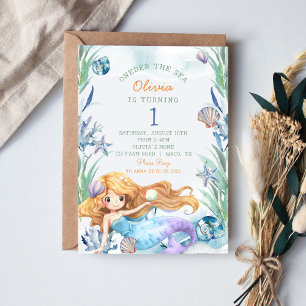 Invitation Mermaid Oneder The Sea 1er Birthday Girl Party