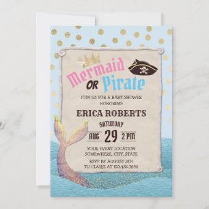 Invitation Mermaid ou Pirate mignon Baby shower Pois
