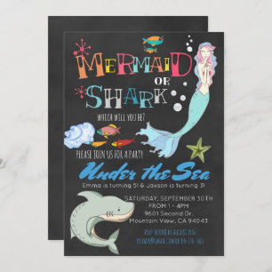 Invitation Mermaid ou Shark Co-Ed Anniversaire conjoint