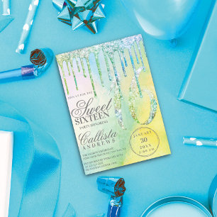 Invitation Mermaid Parties scintillant holographique Drips Sw