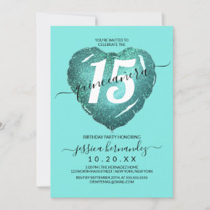 Invitation Mermaid Parties scintillant Turquoise Coeur Balloo
