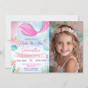 Invitation Mermaid Photo 1er 2e 3e 4e anniversaire