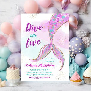 Invitation Mermaid Pink Purple 5e anniversaire