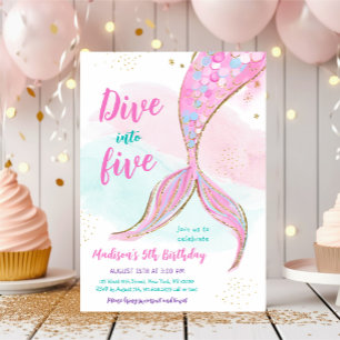 Invitation Mermaid Pink Purple 5e anniversaire