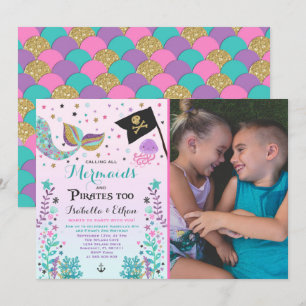 Invitation Mermaid & Pirate Birthday Sibling Boy Girl Invitat