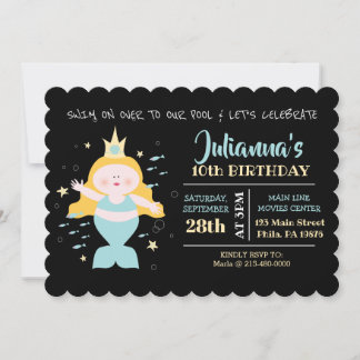 Invitation Mermaid Pool de natation violet de la vie marine f