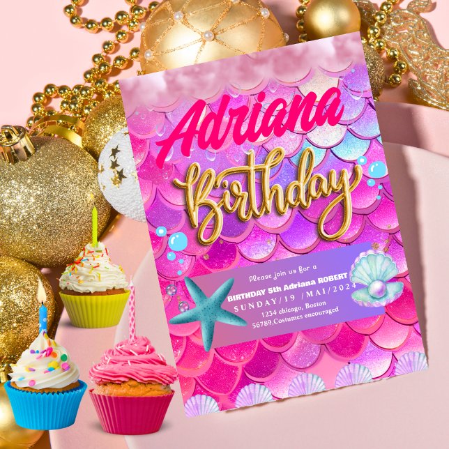 Invitation Mermaid Pool mer Party Pink anniversaire lumineux (Créateur téléchargé)