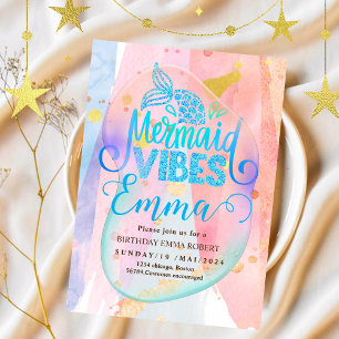 Invitation Mermaid Pool mer Party Pink Mermaid