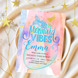 Invitation Mermaid Pool mer Party Pink Mermaid