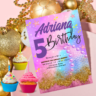 Invitation Mermaid Pool mer Party violet anniversaire Bright