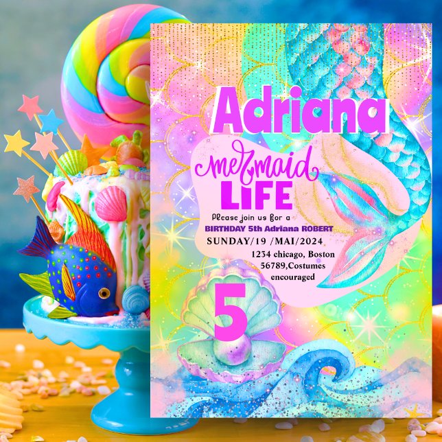 Invitation Mermaid Pool Parties scintillant à étincelle rose (Créateur téléchargé)