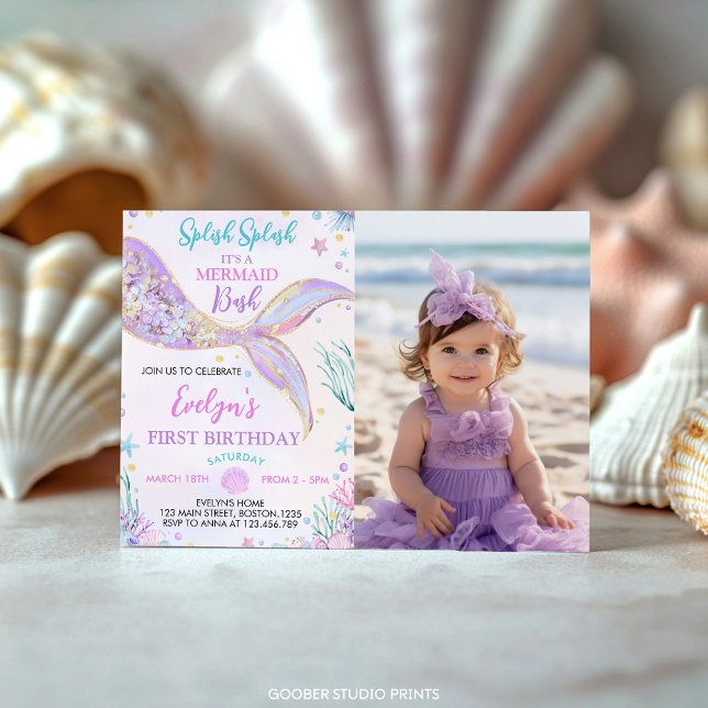 Invitation Mermaid Queue sous la mer Girl Birthday Photo (Créateur téléchargé)